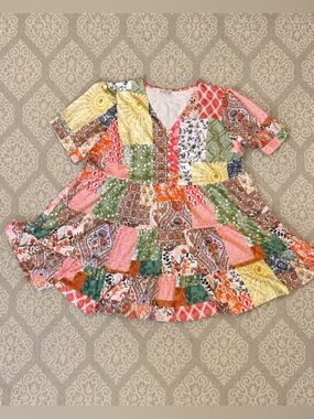 3x plus size Patchwork Floral V-Neck Tiered tunic M